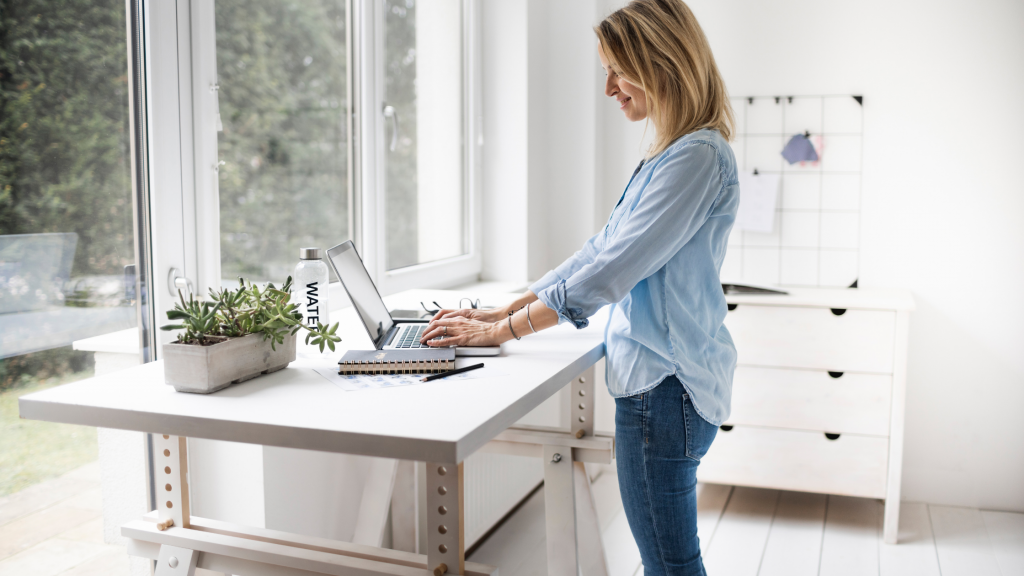 woman at standing desk