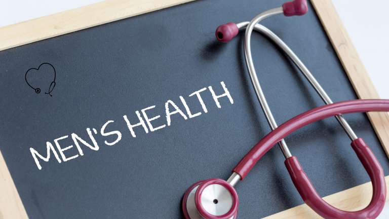 men's health note with stethoscope